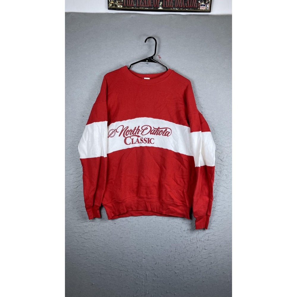 Vintage Velva Sheen Sweatshirt Mens XL Red North Dakota Classic Stripe Fleece